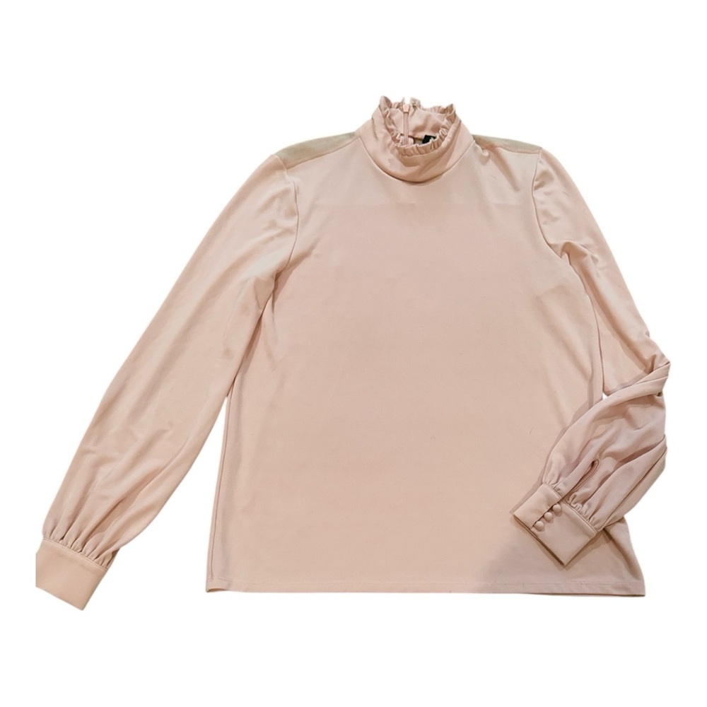 Juicy Couture Black Label M Ruffle Mock Neck Blouse Long Sleeve Feminine Chic